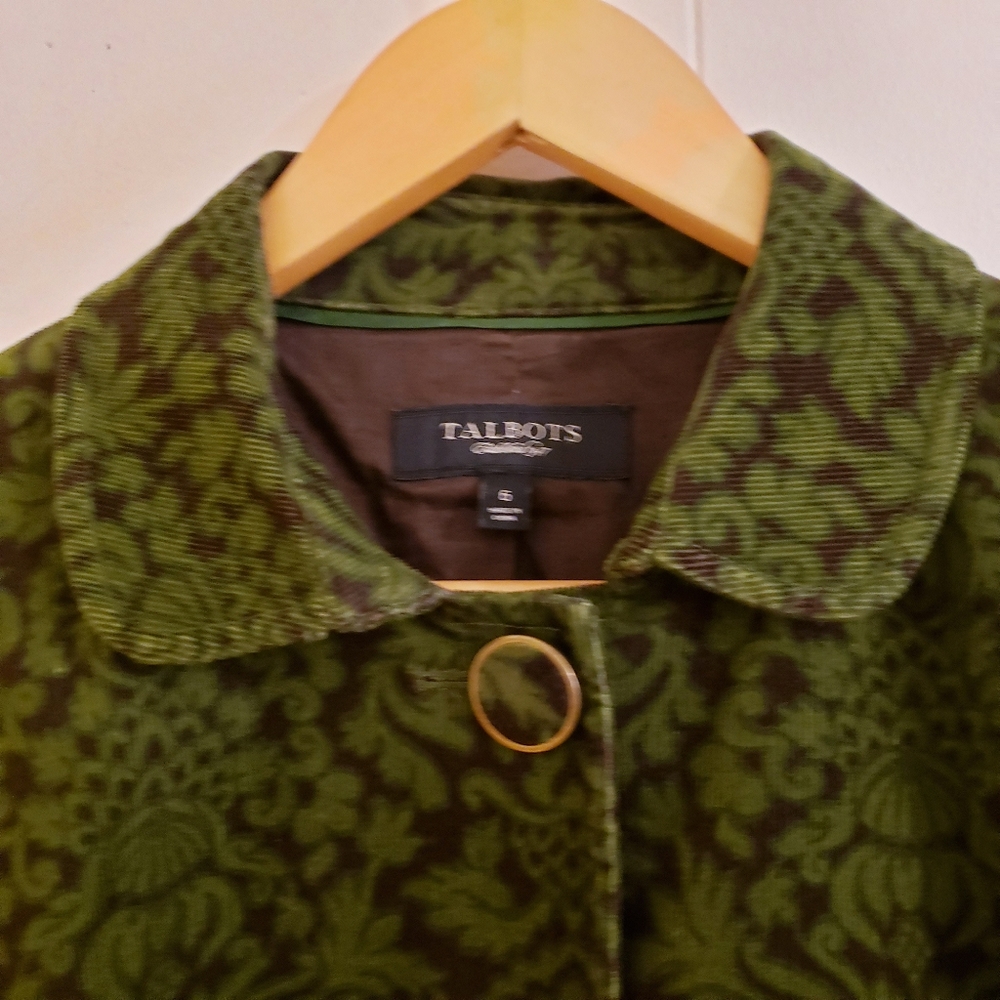 Talbots Women Jacket Size 6 Green Brown Soft Velvet Corduroy Cotton Spandex Blnd - Picture 2 of 12